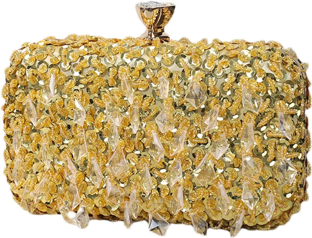 Women Bling Evening Bag Fashion Embroidered Beaded Sequin Clutch Cocktail Wedding Party Purse, Black