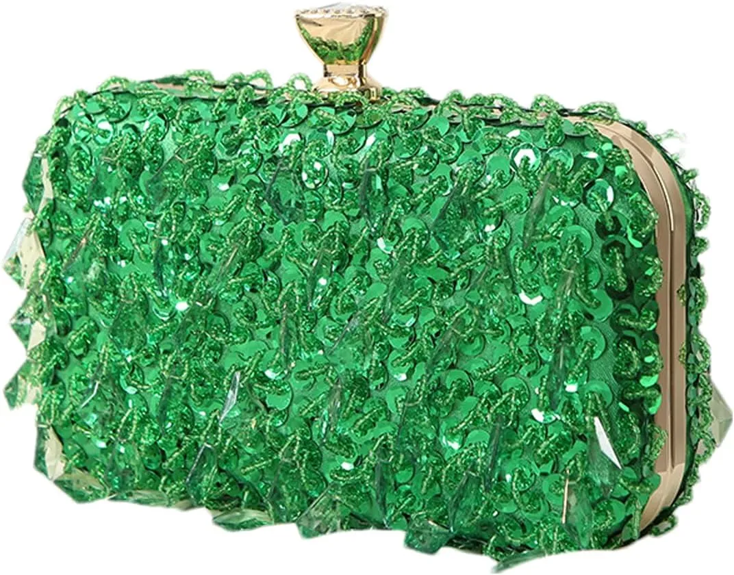 Women Bling Evening Bag Fashion Embroidered Beaded Sequin Clutch Cocktail Wedding Party Purse, Black
