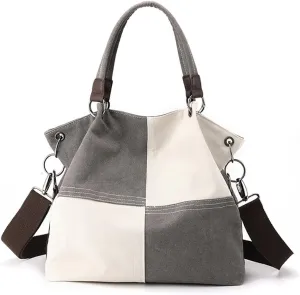 Women Canvas Tote Handbags Contrast Color Casual Shoulder Work Bag Splice Stitching Top Handle Bag Handbags Purses