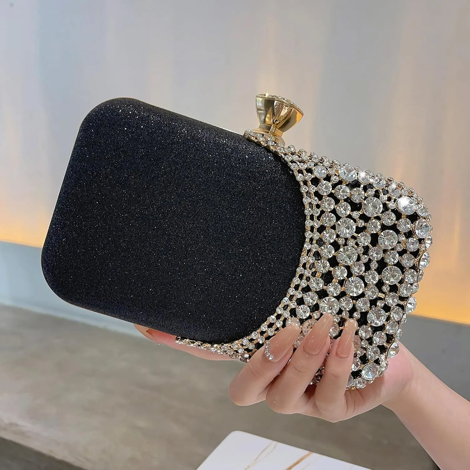 Women Clutch Bag Rhinestone Sequin Evening Bag Half-Moon Shape Crystal Wedding Cocktail Party Purse Sparkling purse