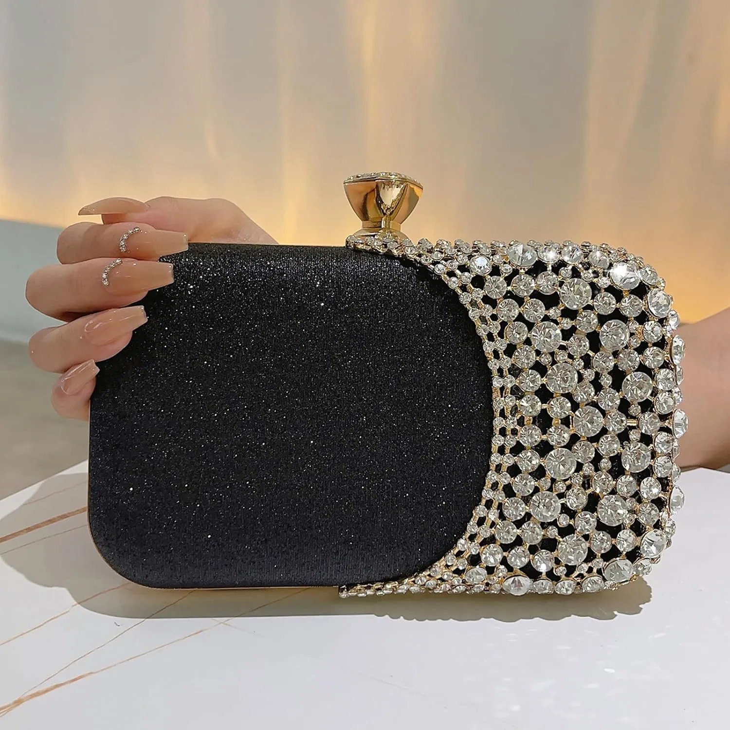 Women Clutch Bag Rhinestone Sequin Evening Bag Half-Moon Shape Crystal Wedding Cocktail Party Purse Sparkling purse