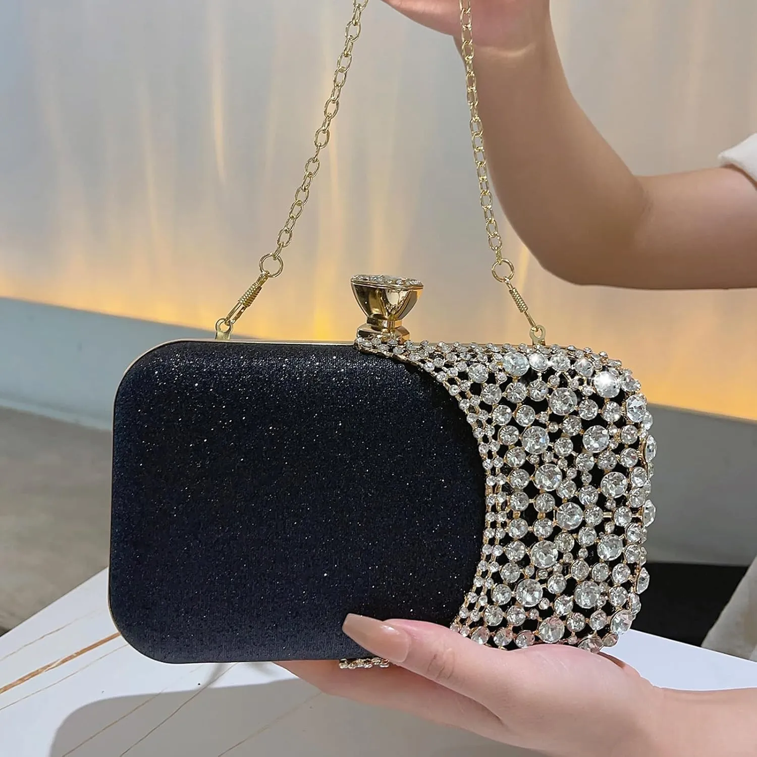 Women Clutch Bag Rhinestone Sequin Evening Bag Half-Moon Shape Crystal Wedding Cocktail Party Purse Sparkling purse