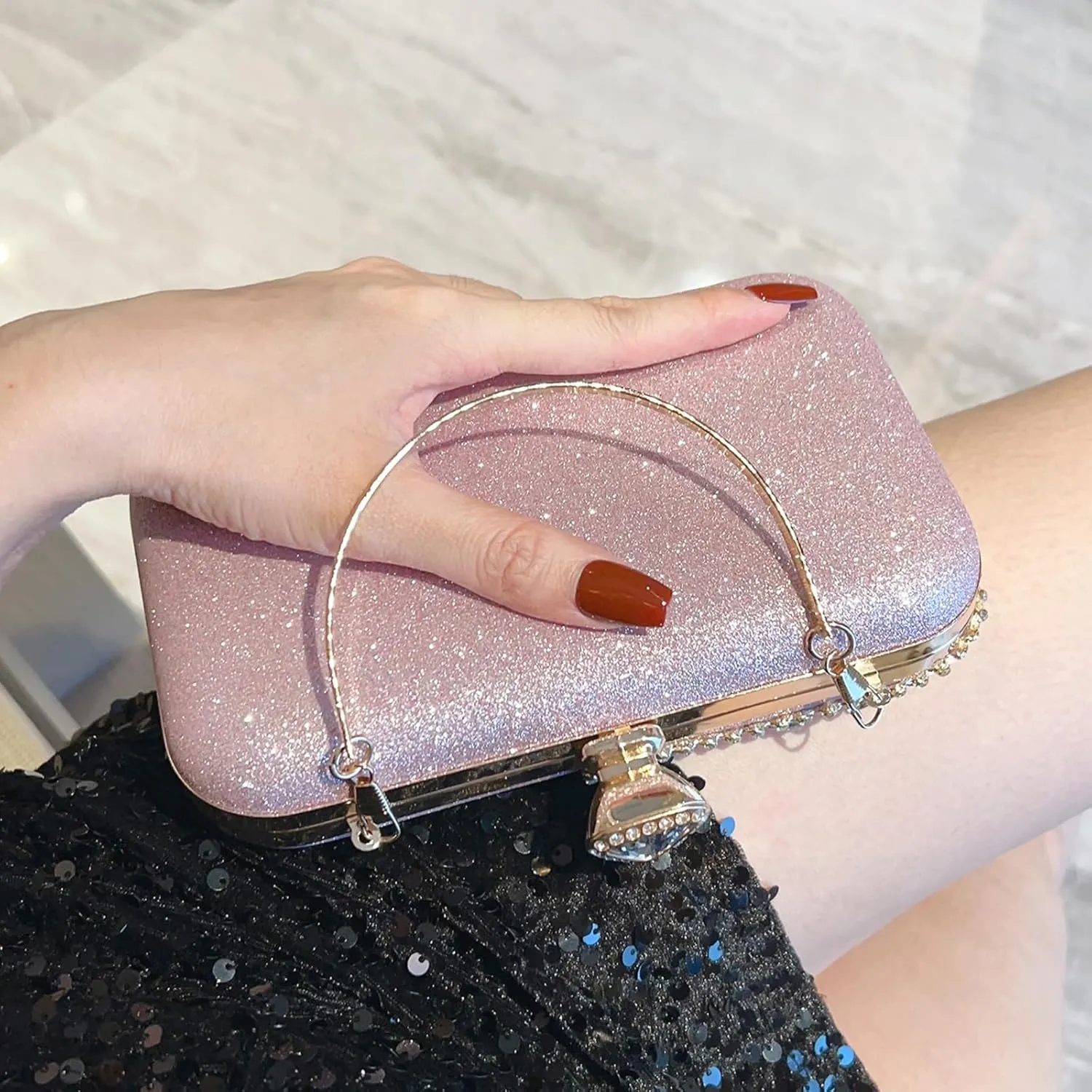 Women Clutch Bag Rhinestone Sequin Evening Bag Half-Moon Shape Crystal Wedding Cocktail Party Purse Sparkling purse
