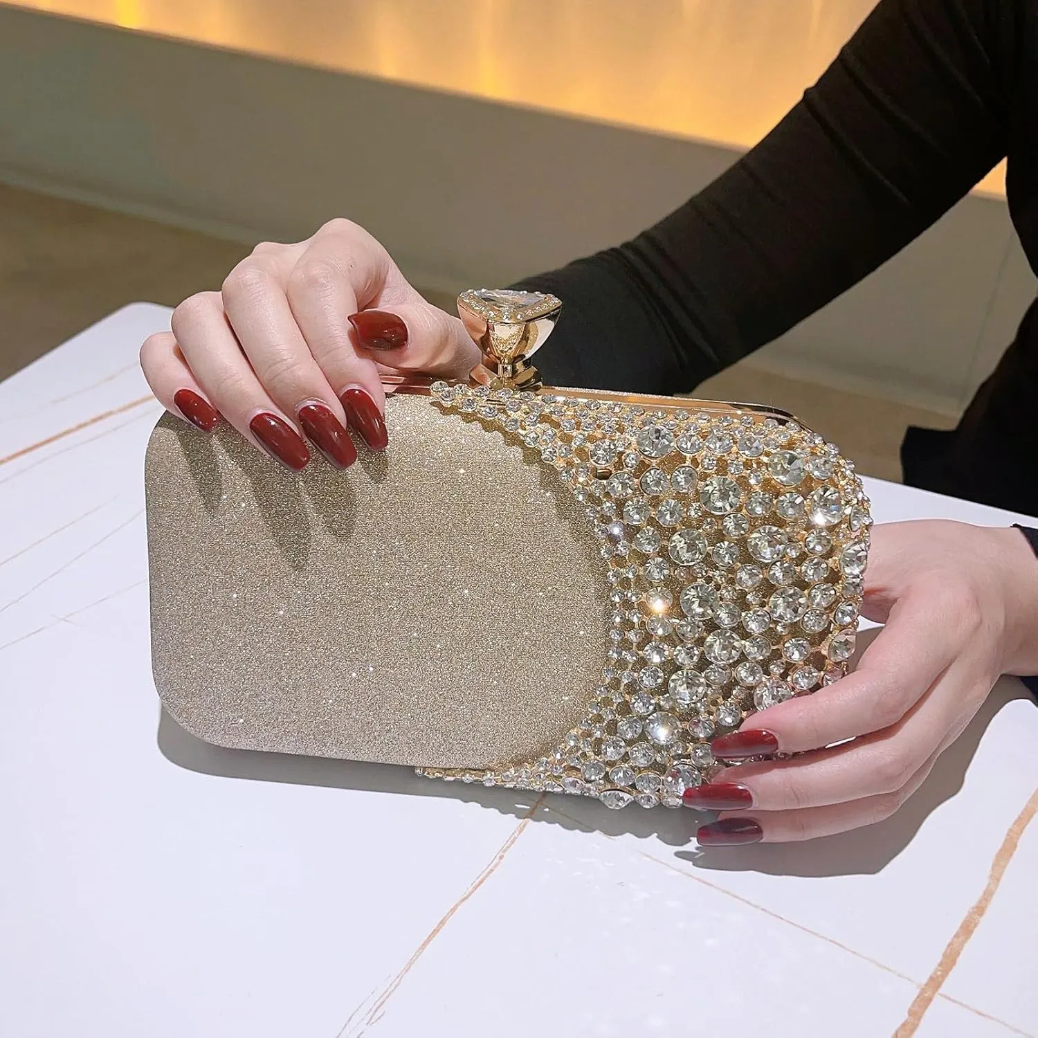 Women Clutch Bag Rhinestone Sequin Evening Bag Half-Moon Shape Crystal Wedding Cocktail Party Purse Sparkling purse