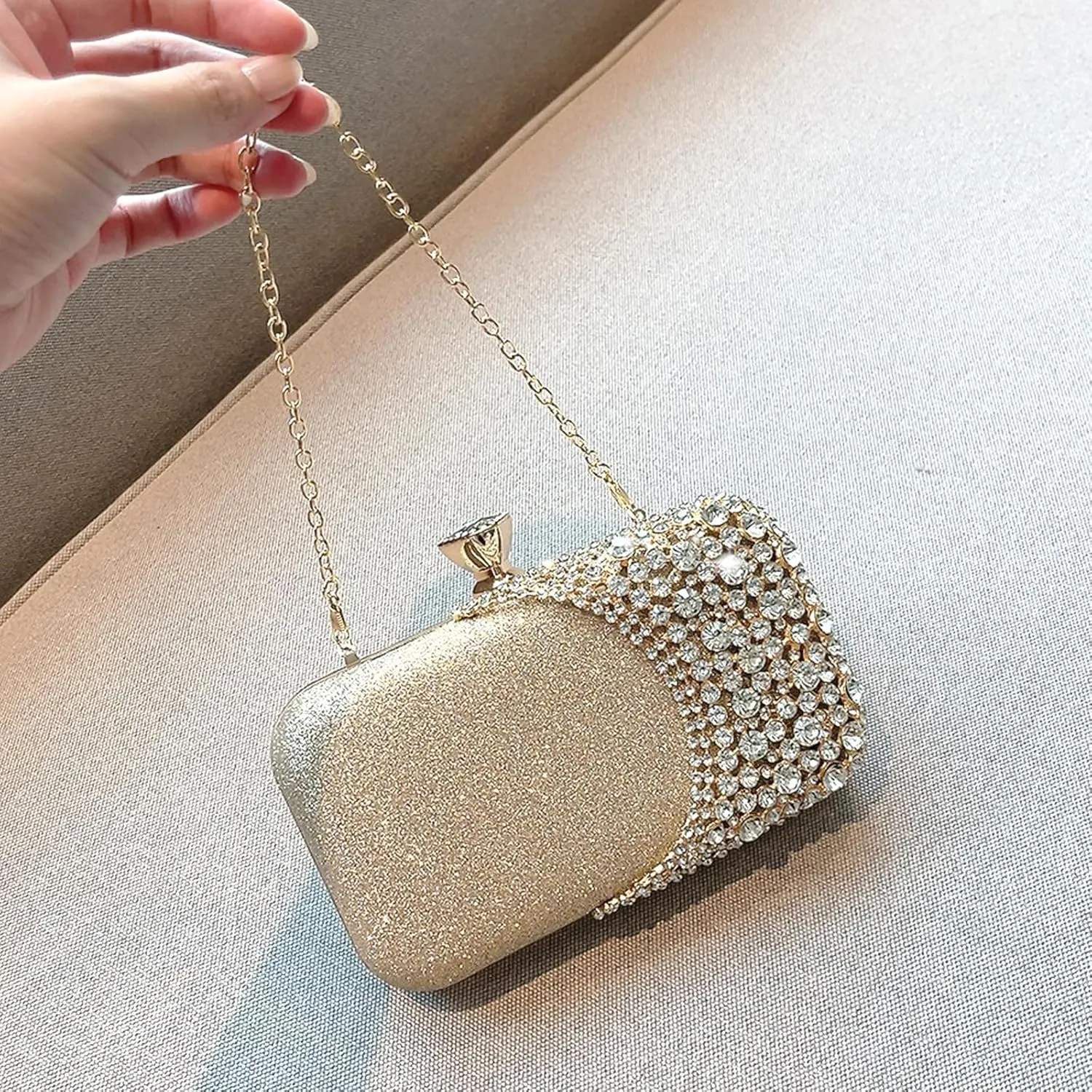Women Clutch Bag Rhinestone Sequin Evening Bag Half-Moon Shape Crystal Wedding Cocktail Party Purse Sparkling purse