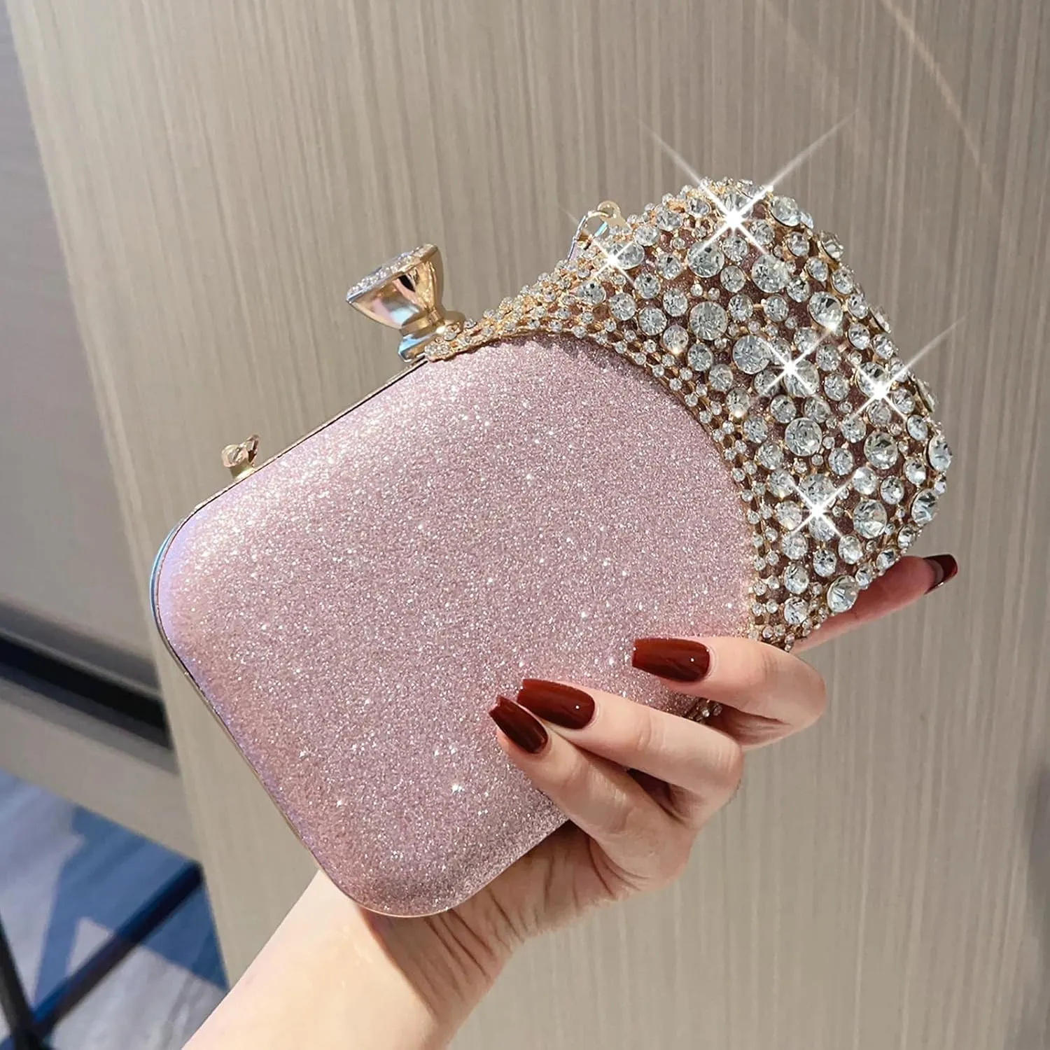 Women Clutch Bag Rhinestone Sequin Evening Bag Half-Moon Shape Crystal Wedding Cocktail Party Purse Sparkling purse