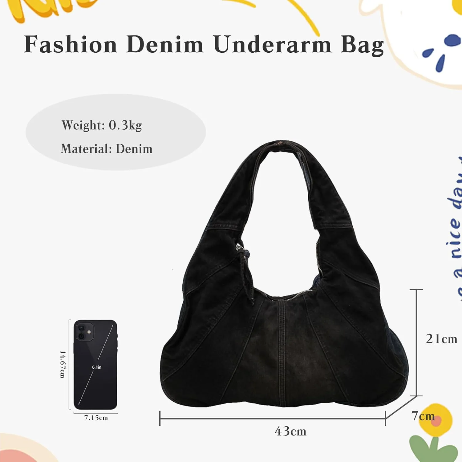 Women Denim Handbag Large Capacity Shoulder Bag Casual Tote Bag Retro Top Handle Bag Jean Purse Lightweight Hobo Bag