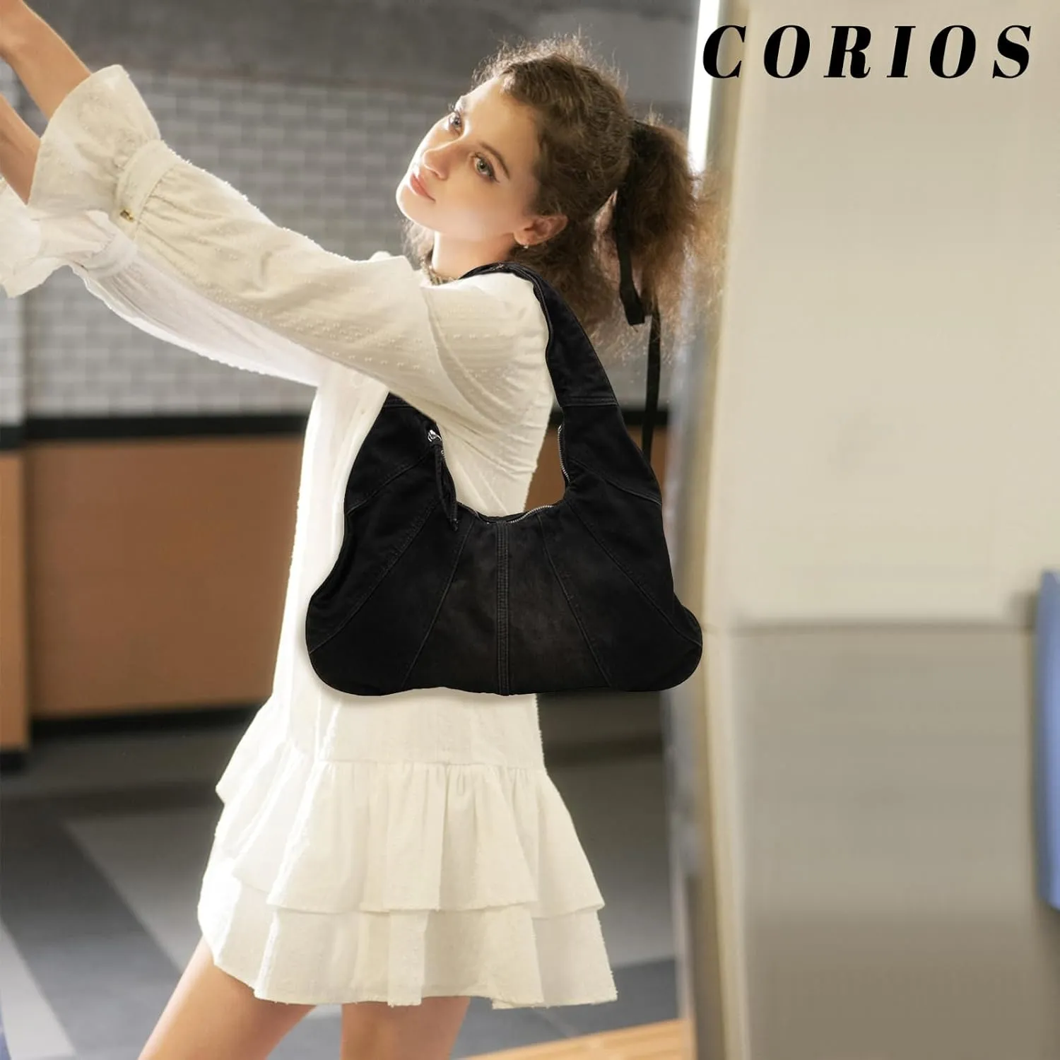 Women Denim Handbag Large Capacity Shoulder Bag Casual Tote Bag Retro Top Handle Bag Jean Purse Lightweight Hobo Bag