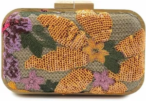 Women Embroidered Sequin Flower Evening Bag Glitter Beaded Handbag Straw Woven Clutch Purse with Chain for Party