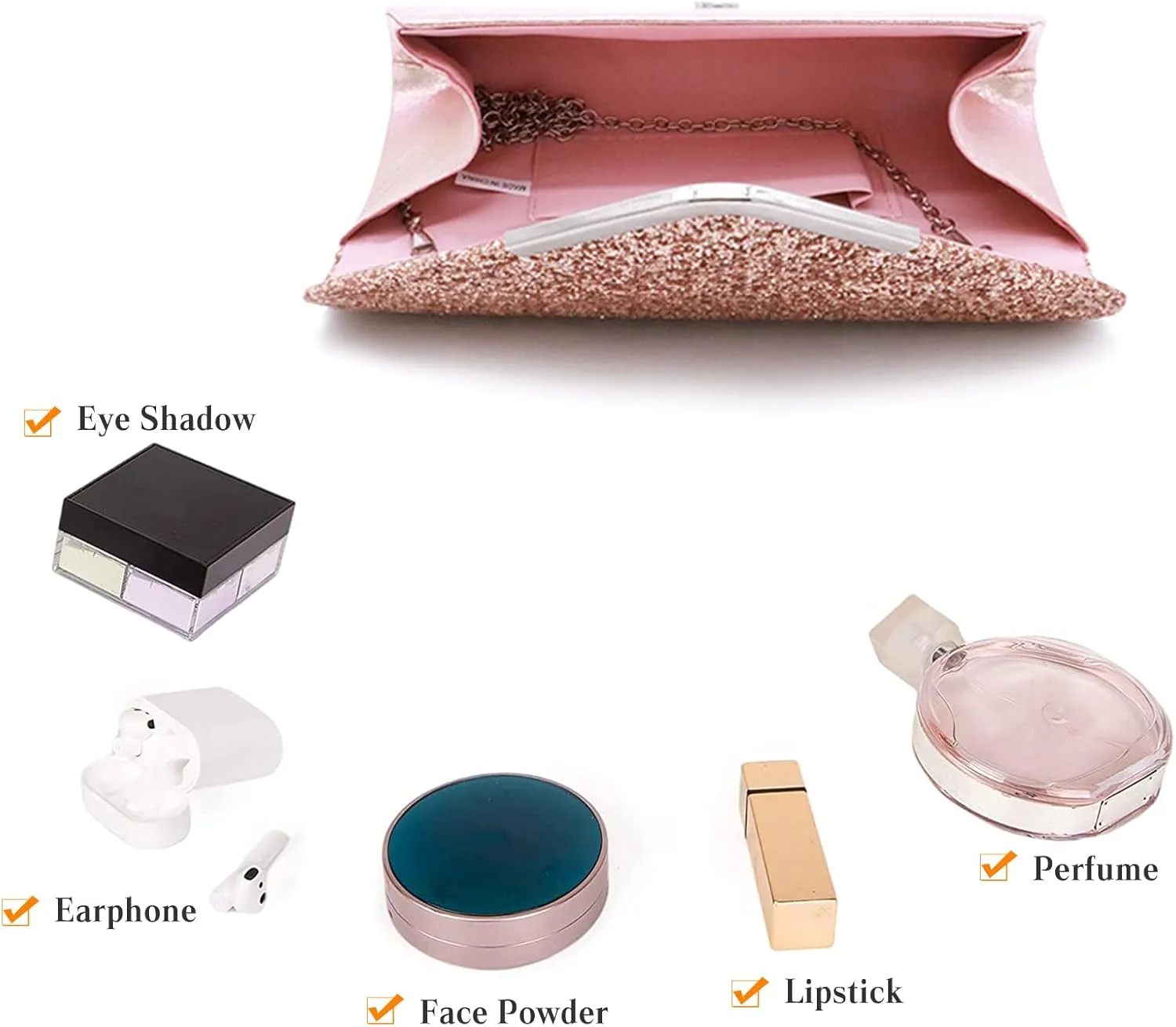 Women Envelope Clutch Bag Sequins Evening Bag Shiny Handbag with Detachable Chain Bridal Wedding Purse