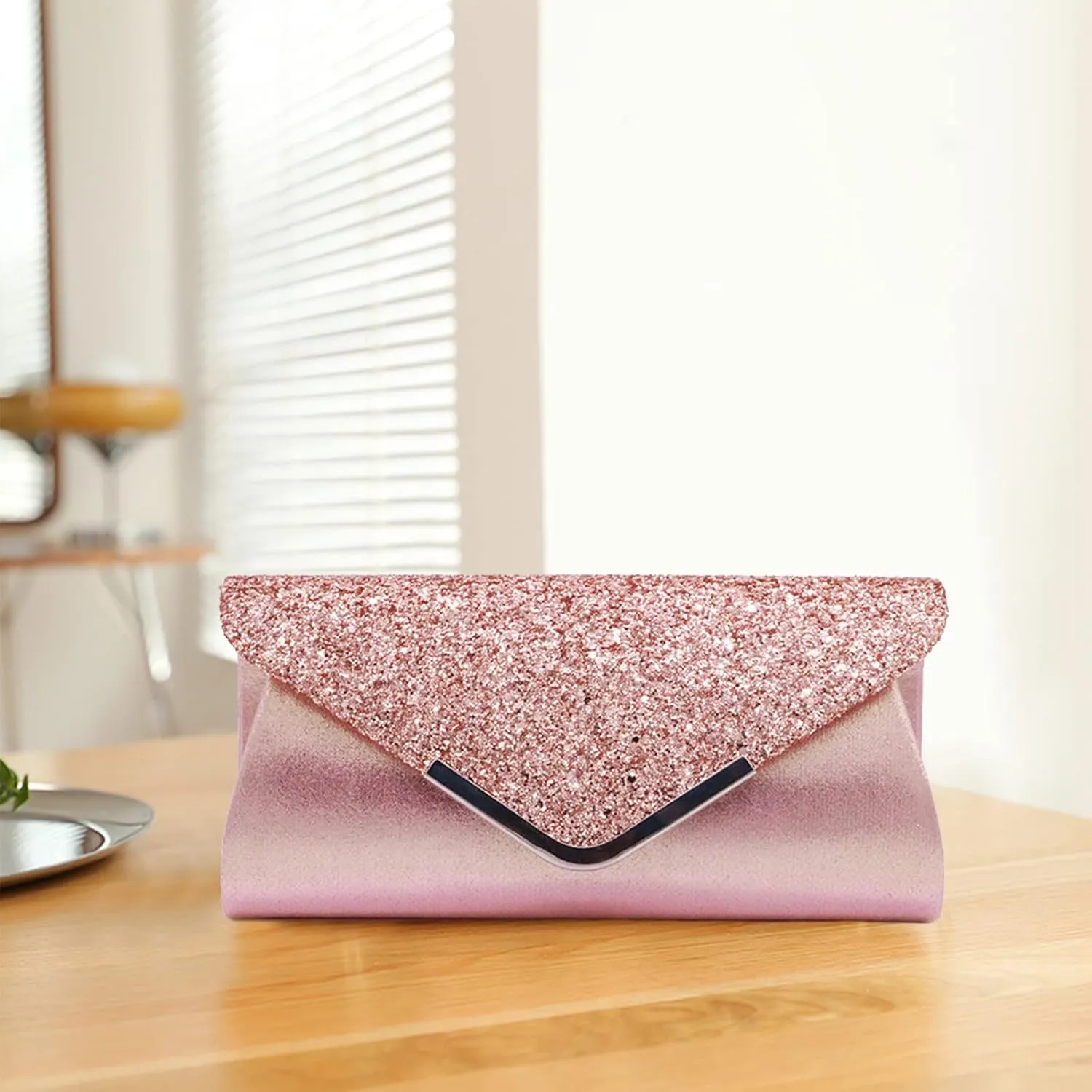 Women Envelope Clutch Bag Sequins Evening Bag Shiny Handbag with Detachable Chain Bridal Wedding Purse