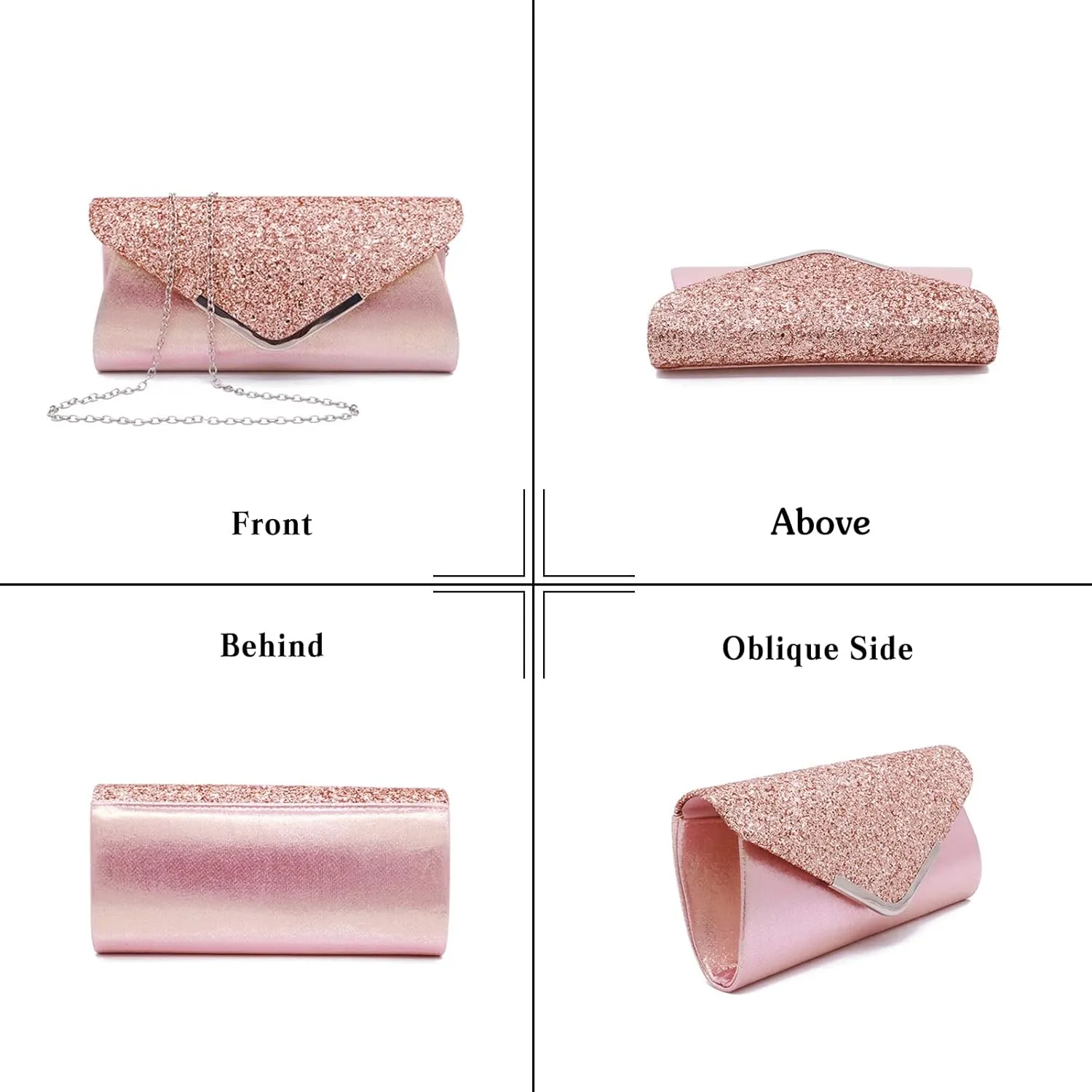 Women Envelope Clutch Bag Sequins Evening Bag Shiny Handbag with Detachable Chain Bridal Wedding Purse