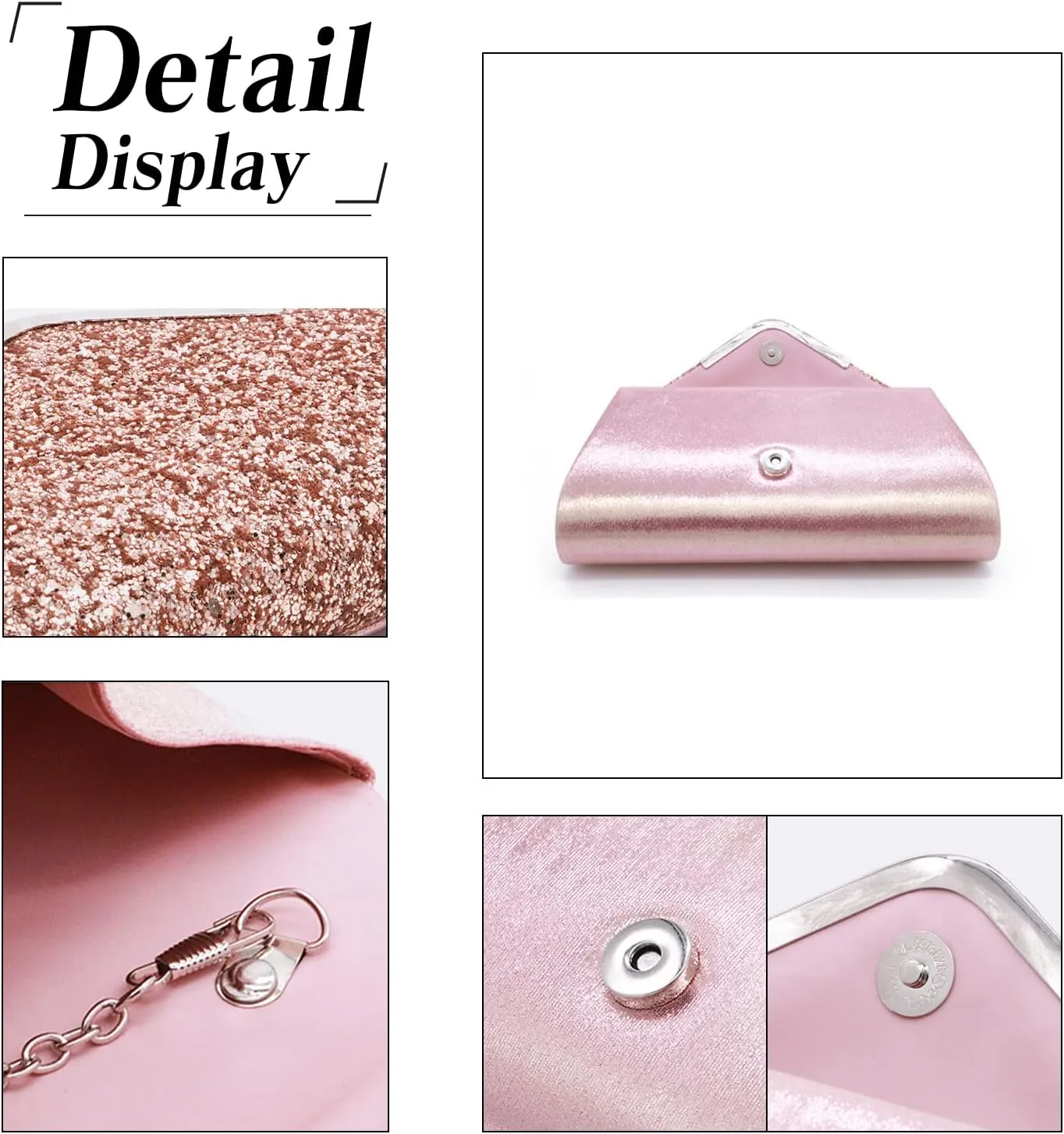 Women Envelope Clutch Bag Sequins Evening Bag Shiny Handbag with Detachable Chain Bridal Wedding Purse