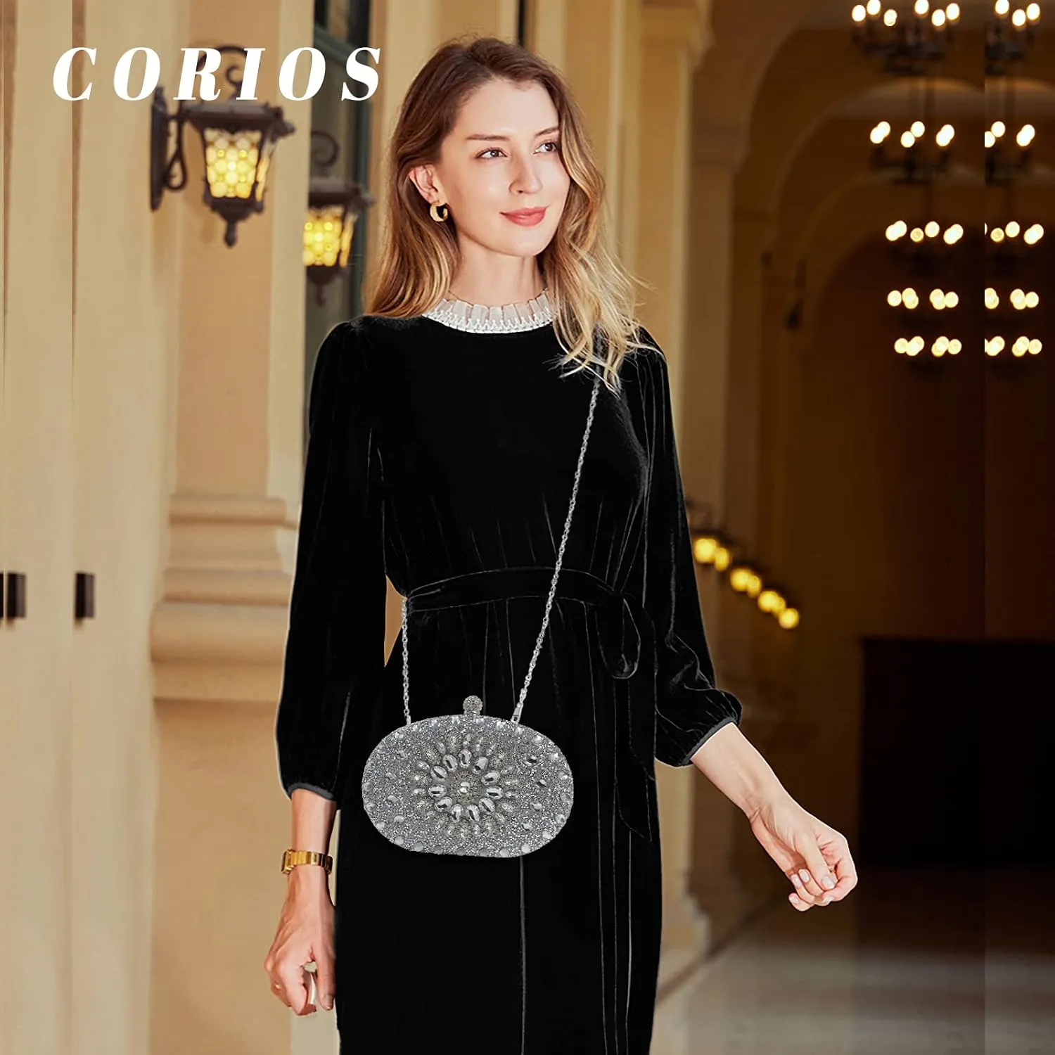 Women Evening Bag Rhinestone Clutch Purse Sparkly Sequin Handbag