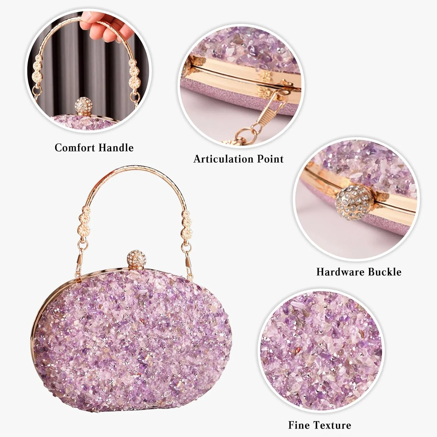 Women Evening Bag Sequin Clutch Bag Bridal Wedding Purse Ladies Handbag With Detachable Chain Elegant Shoulder Bag