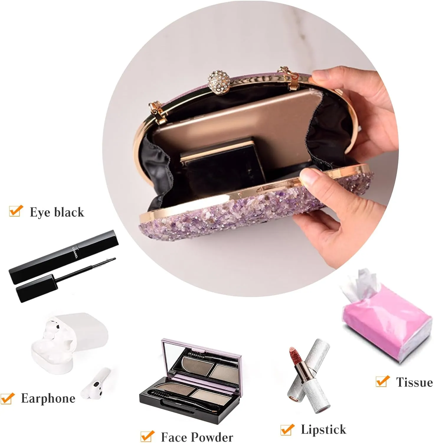 Women Evening Bag Sequin Clutch Bag Bridal Wedding Purse Ladies Handbag With Detachable Chain Elegant Shoulder Bag