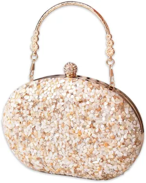 Women Evening Bag Sequin Clutch Bag Bridal Wedding Purse Ladies Handbag With Detachable Chain Elegant Shoulder Bag