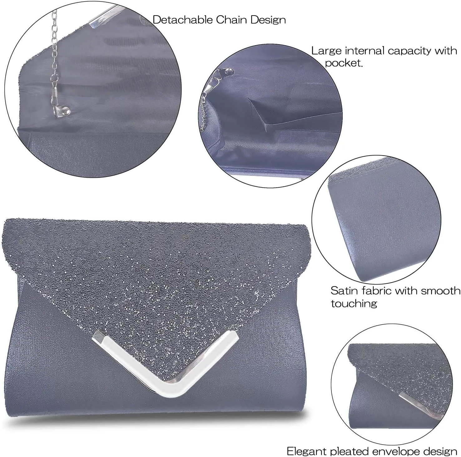 Women Evening Envelope Handbag Prom Sequin Clutch Purse Shoulder Cross Body Bag