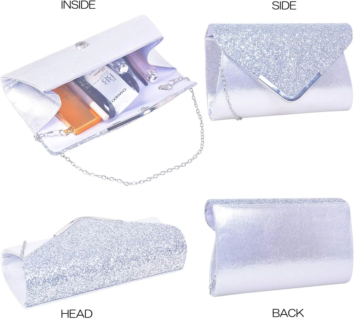 Women Evening Envelope Handbag Prom Sequin Clutch Purse Shoulder Cross Body Bag