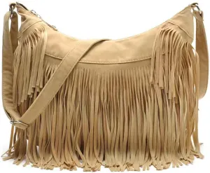 Women Fashion Fringe Purse Crossbody Bags Vegan Suede Hippie Tassel Hobo Shoulder Bag Vintage Handbags