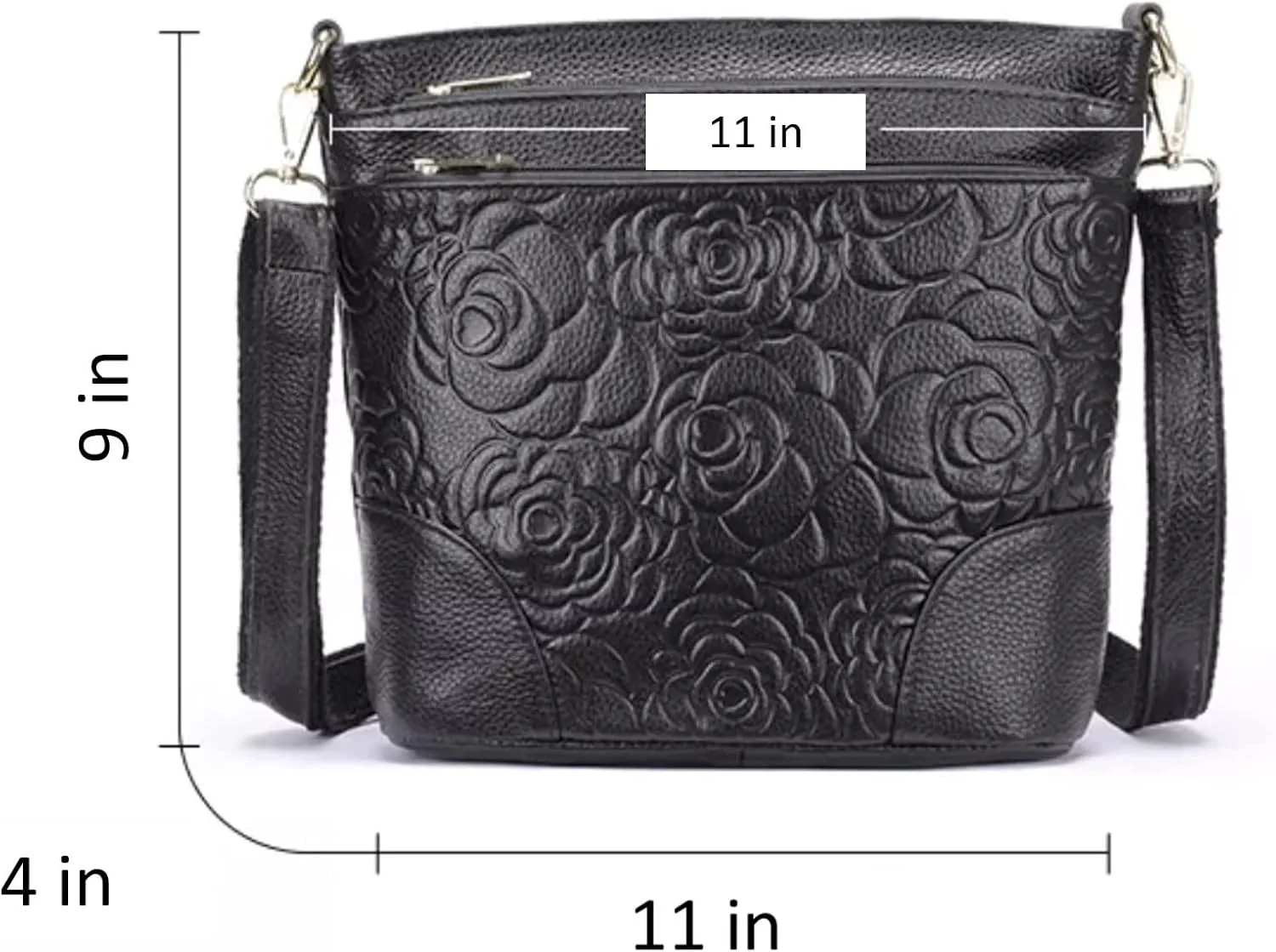 Women Genuine Leather Shoulder Bag Floral-Embossed Crossbody Bag Handbag Purse for Women