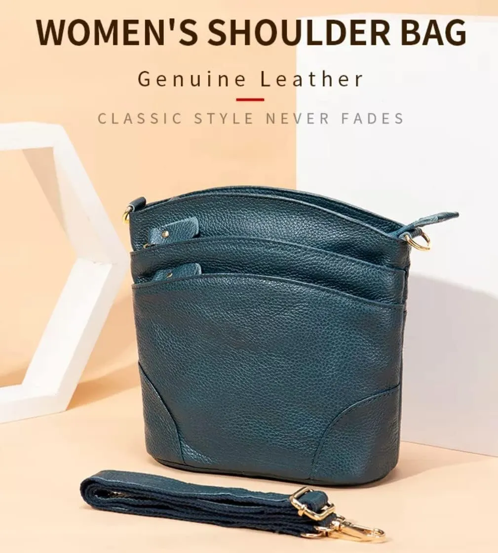 Women Genuine Leather Shoulder Bag Floral-Embossed Crossbody Bag Handbag Purse for Women