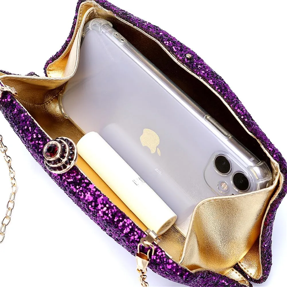 Women Glitter Evening Bag Sequin Wedding Handbag Cocktail Prom Party Shiny Clutch Purse, Coffee