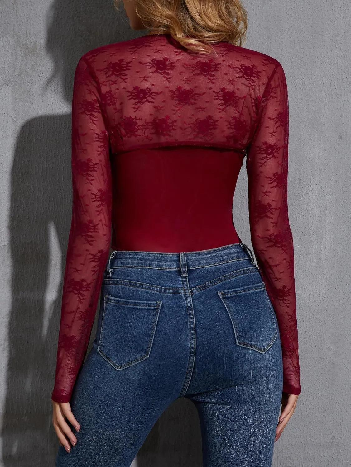 Women Lace Bolero Shrug See Through Floral Cardigan Sheer Mesh Cropped Y2K Going Out Tops
