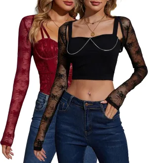 Women Lace Bolero Shrug See Through Floral Cardigan Sheer Mesh Cropped Y2K Going Out Tops