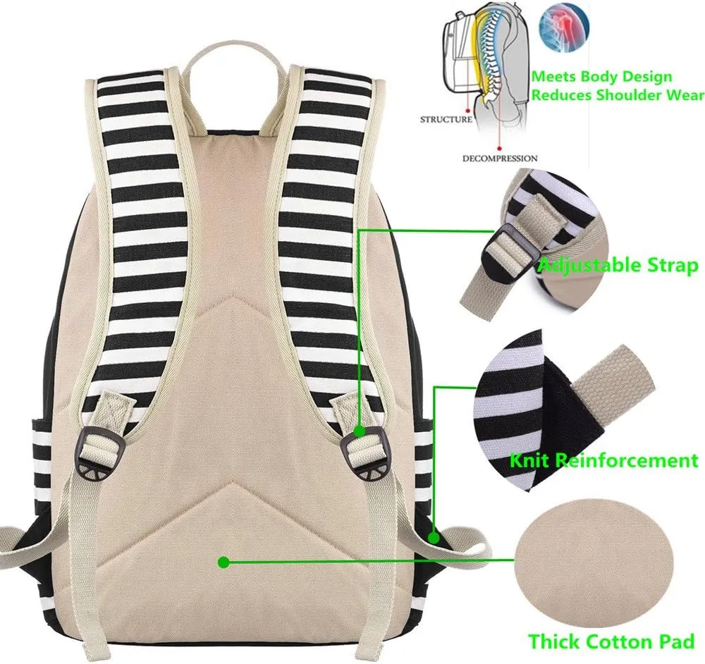Women Laptop Backpack High School Bookbag 15.6 inch Casual Travel College Canvas with USB Charging Port (1-Black)