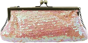 Women Mini Glitter Mermaid Sequin Evening Clutch Handbag Chain Strap Cross-body Bag Kissing Lock