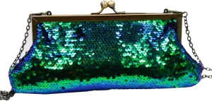 Women Mini Glitter Mermaid Sequin Evening Clutch Handbag Chain Strap Cross-body Bag Kissing Lock