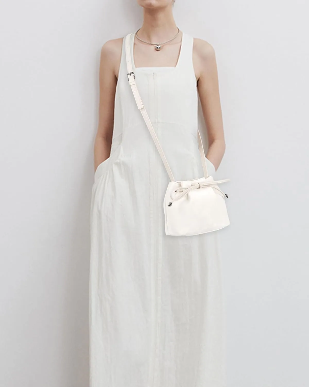 Women Mini Solid Color Faux Suede Crossbody Bag Shoulder Bag Drawstring Bucket Bag