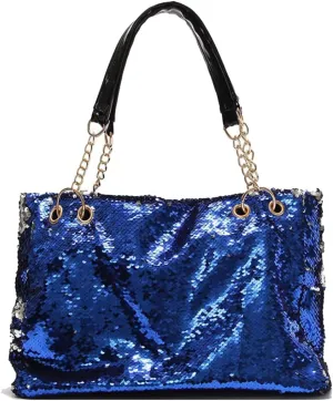 Women Patent Hobos Shiny Top-Handle Bags Chain Handbags Large Shoulder Bags for Ladies Sequin Purse