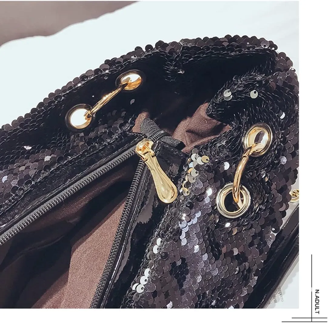 Women Patent Hobos Shiny Top-Handle Bags Chain Handbags Large Shoulder Bags for Ladies Sequin Purse