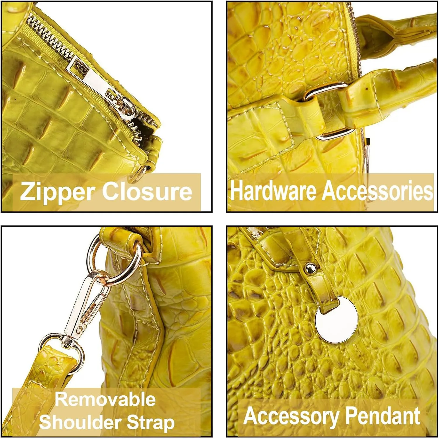 Women Purse Vegan Leather Crocodile-Embossed Pattern With Removable Shoulder Strap Top Handle Large Shoulder Bags