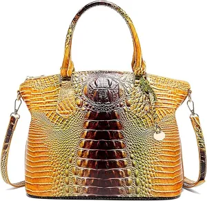 Women Purse Vegan Leather Crocodile-Embossed Pattern With Removable Shoulder Strap Top Handle Large Shoulder Bags