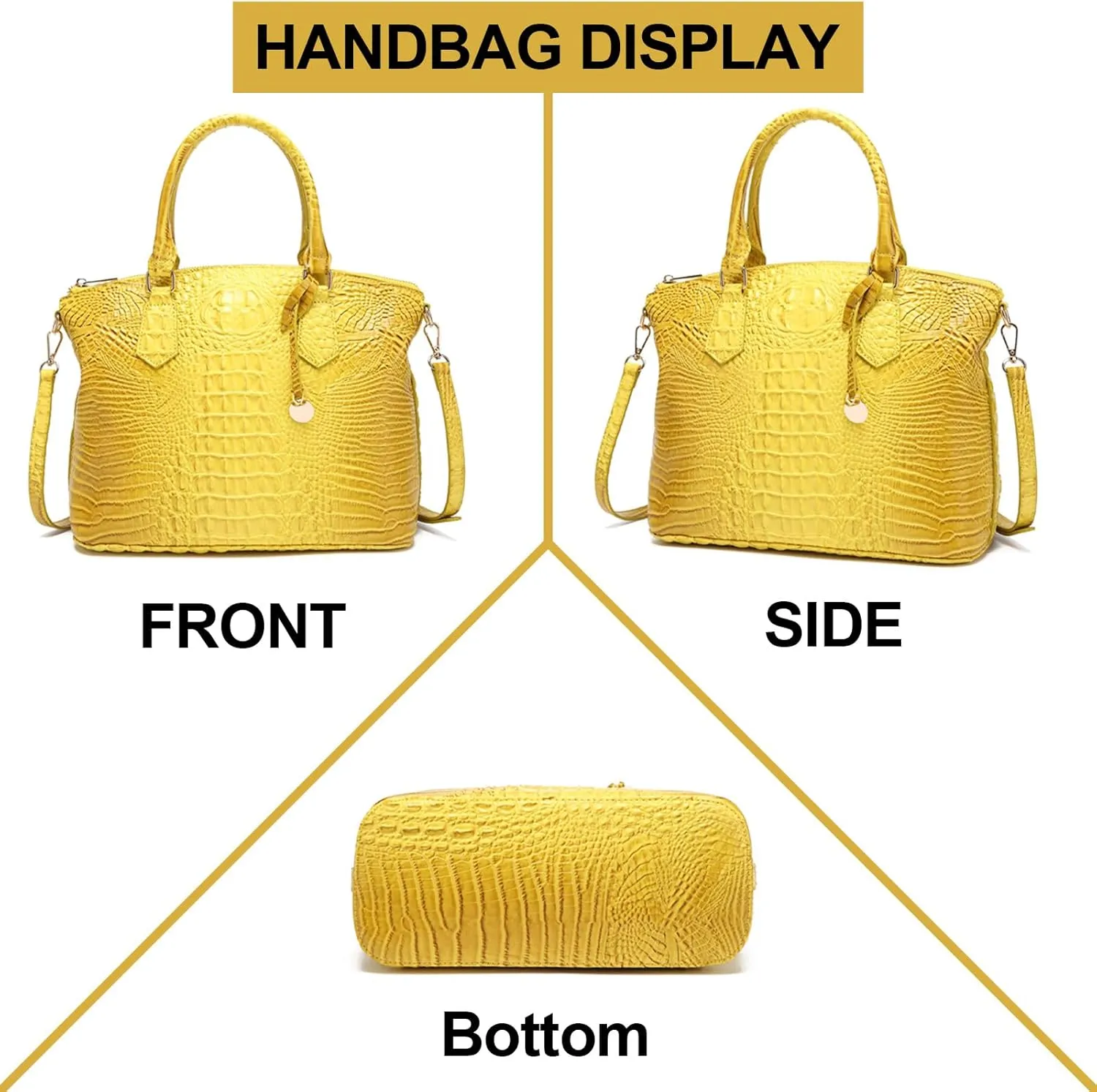 Women Purse Vegan Leather Crocodile-Embossed Pattern With Removable Shoulder Strap Top Handle Large Shoulder Bags