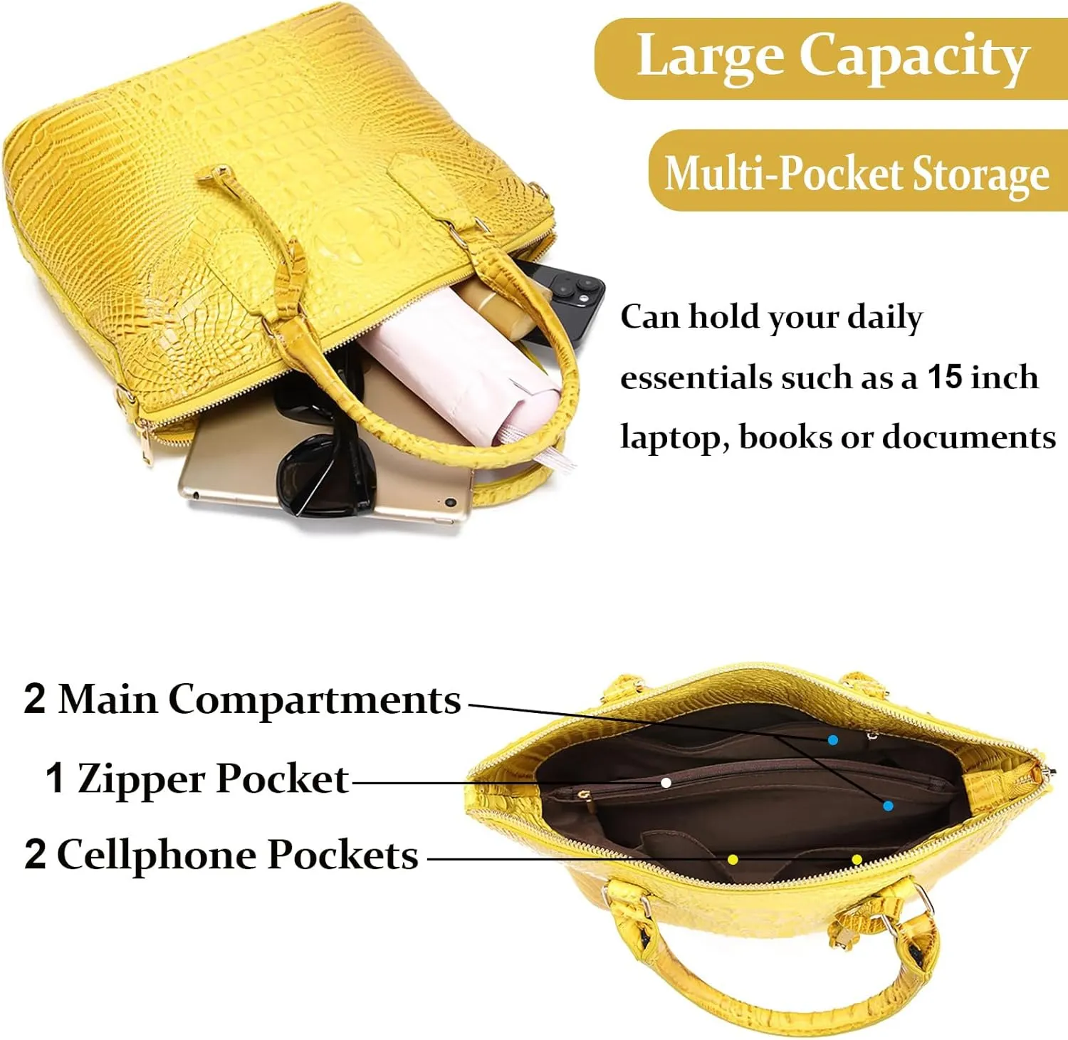 Women Purse Vegan Leather Crocodile-Embossed Pattern With Removable Shoulder Strap Top Handle Large Shoulder Bags