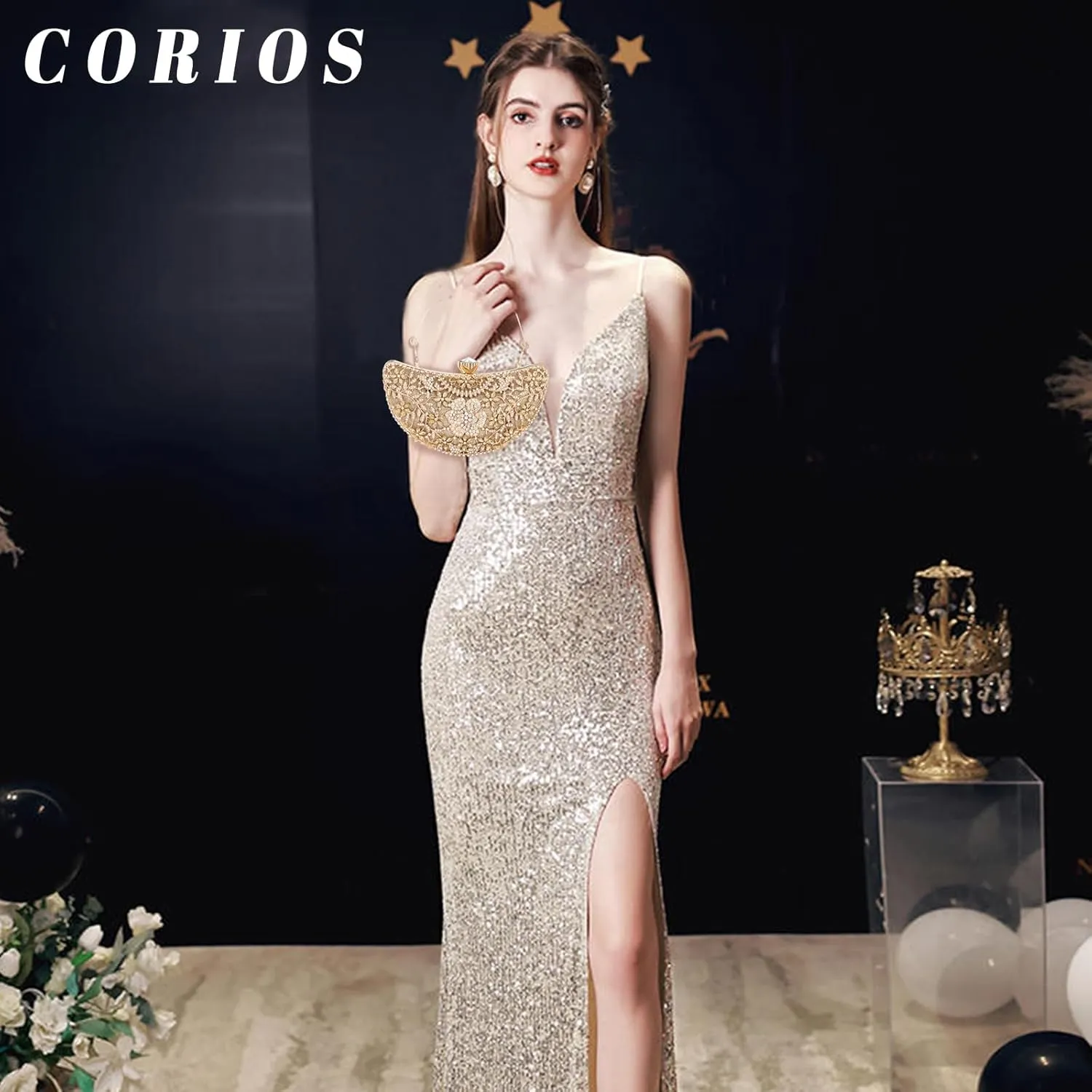 Women Rhinestone Clutch Bag Sequin Evening Bag Bridal Wedding Purse Glitter Crystal Handbag Elegant Shoulder Bag