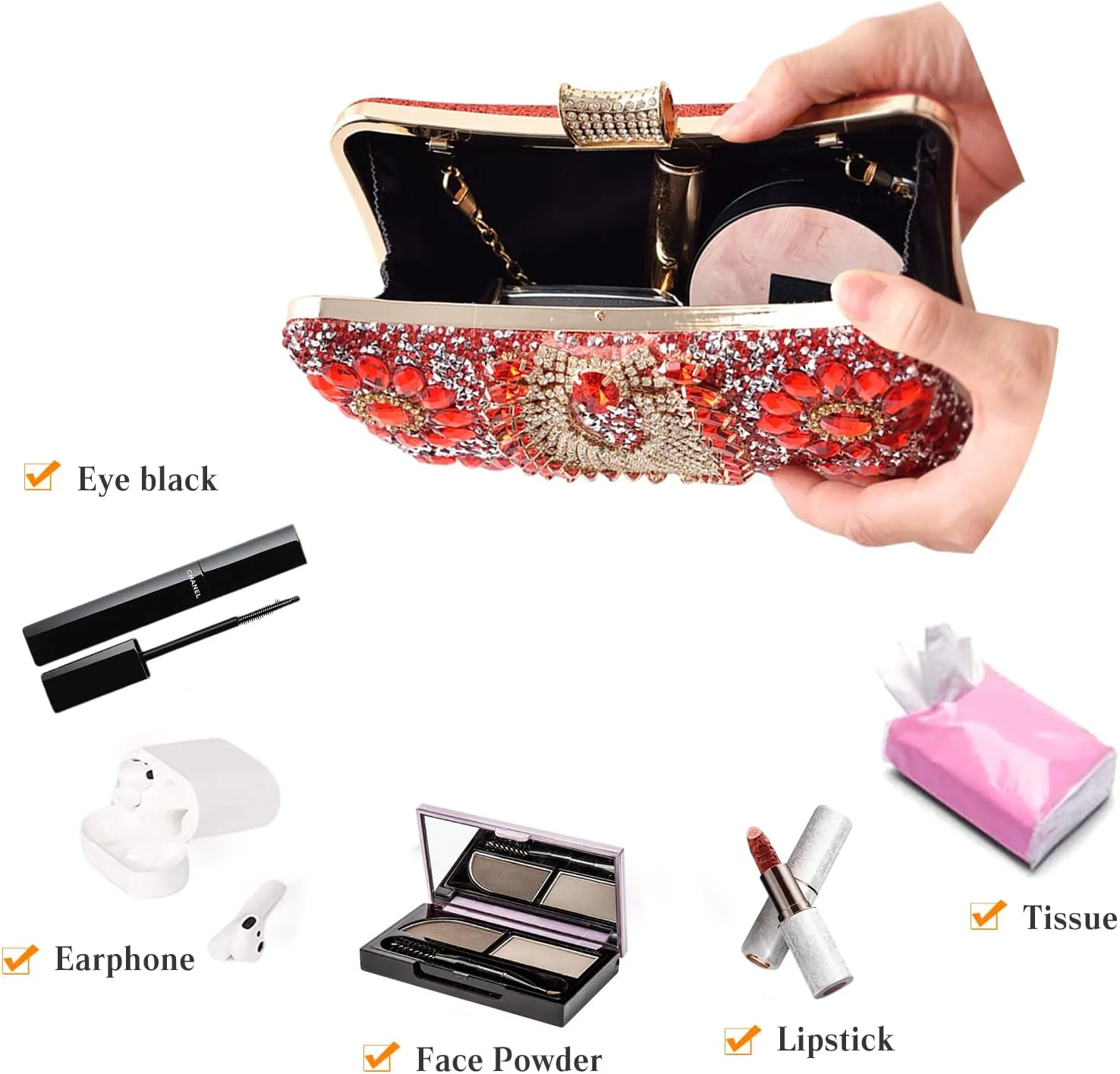 Women Rhinestone Evening Bag Multicolor Clutch Bag Bridal Wedding Purse Luxury Crystal Handbag Glitter Shoulder Bag