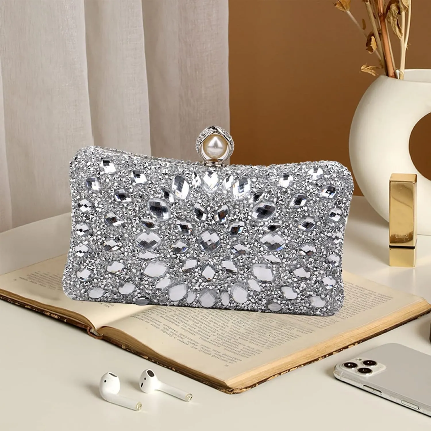 Women Rhinestone Evening Bag Multicolor Clutch Bag Luxury Crystal Handbag Bridal Wedding Purse