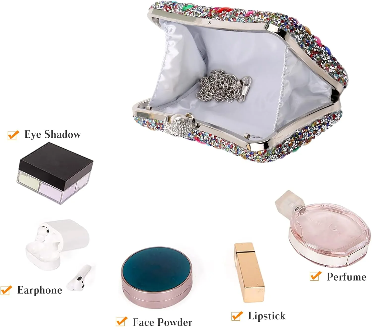 Women Rhinestone Evening Bag Multicolor Clutch Bag Luxury Crystal Handbag Bridal Wedding Purse