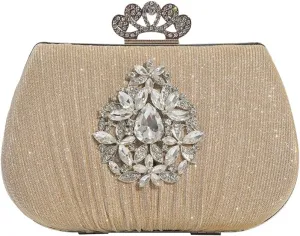 Women Rhinestone Evening Bag Sequin Pleated Clutch Bag Bridal Wedding Purse Crystal Handbag Elegant Shoulder Bag