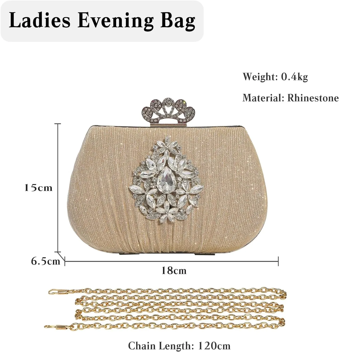 Women Rhinestone Evening Bag Sequin Pleated Clutch Bag Bridal Wedding Purse Crystal Handbag Elegant Shoulder Bag