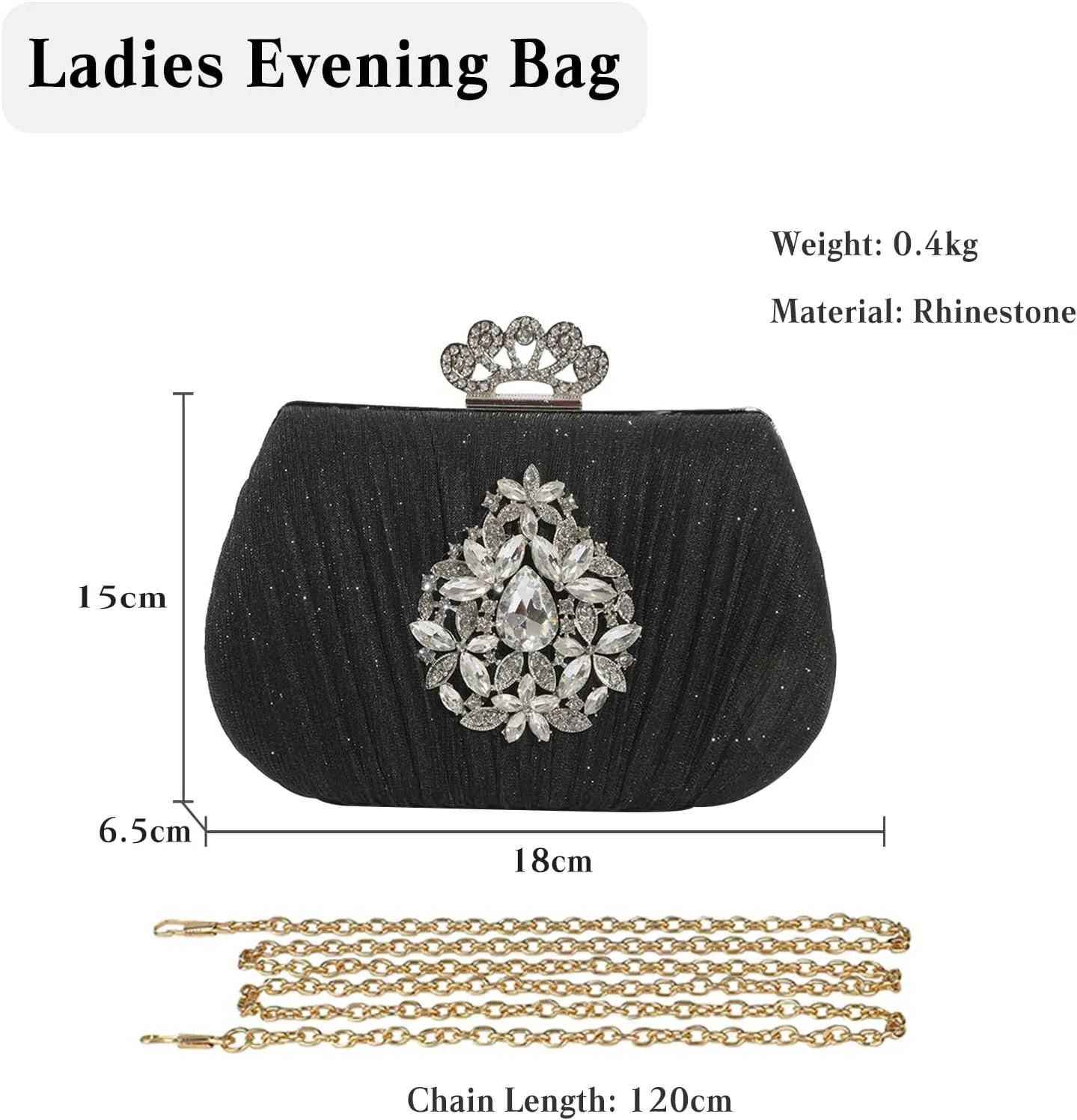 Women Rhinestone Evening Bag Sequin Pleated Clutch Bag Bridal Wedding Purse Crystal Handbag Elegant Shoulder Bag