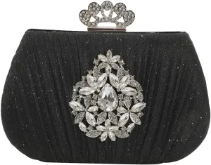 Women Rhinestone Evening Bag Sequin Pleated Clutch Bag Bridal Wedding Purse Crystal Handbag Elegant Shoulder Bag