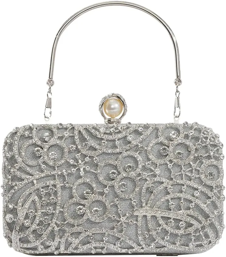 Women Rhinestone Evening Bag Sparkly Sequin Purse Crystal Clutch Bag Bridal Wedding Handbag Glitter Shoulder Bag