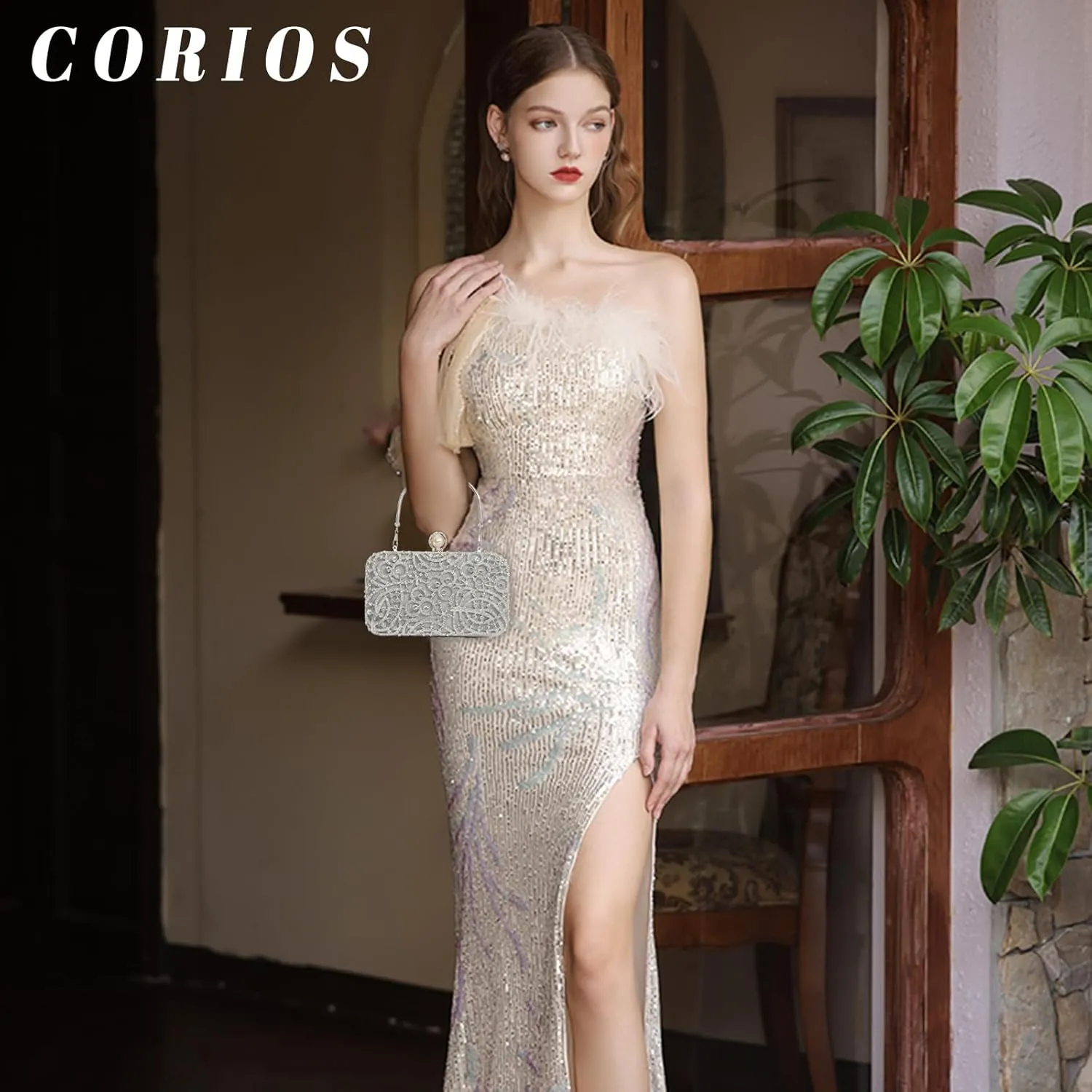 Women Rhinestone Evening Bag Sparkly Sequin Purse Crystal Clutch Bag Bridal Wedding Handbag Glitter Shoulder Bag