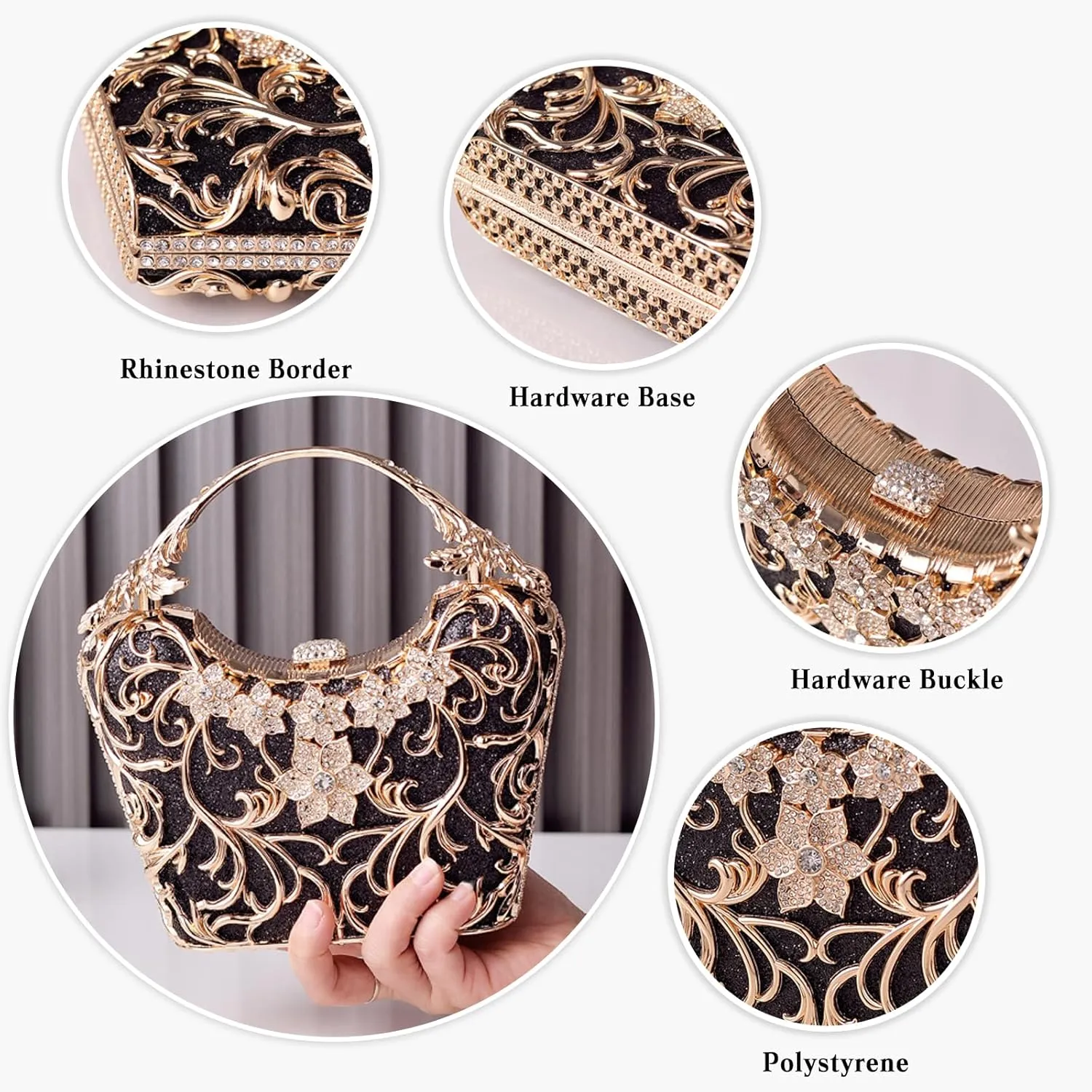 Women Rhinestone Evening Bag Sparkly Sequin Purse Crystal Clutch Bag Bridal Wedding Handbag Glitter Shoulder Bag